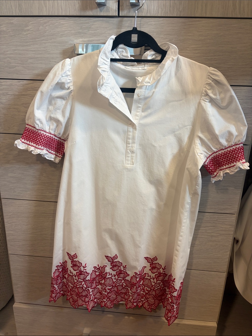 White Tunic Dress with Red Floral Embroidery